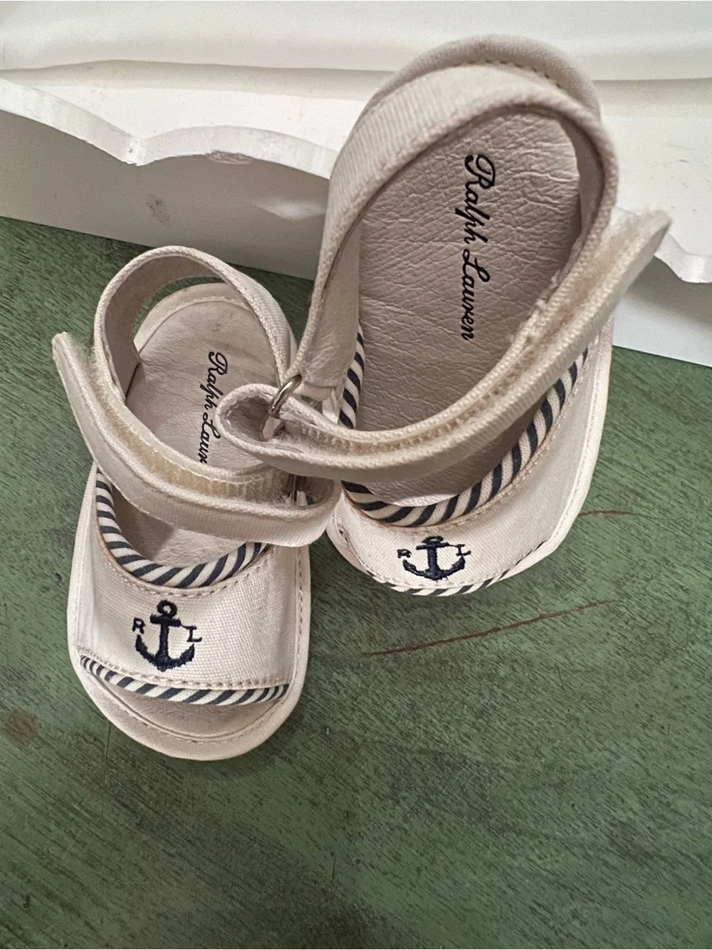 Ralph Lauren White/Cream Nautical Blue Anchor Infant/toddler Sandals size2 (3-6m
